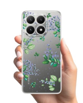 Etui do Xiaomi 15T przeźroczyste, silikonowe Flexi, fioletowe kwiatki