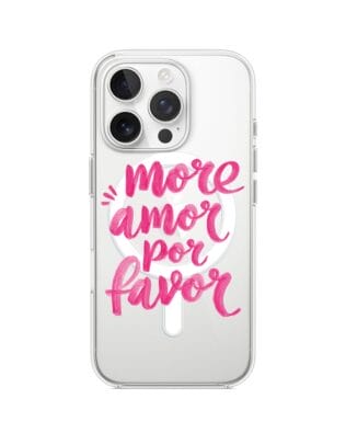 Etui do iPhone 15 Pro Max z MagSafe przeźroczyste, silikonowe Flexi, Positive Vibes, More amore per favore