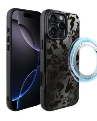 Etui do iPhone 16 Pro IBIZU DropGuard Matt z MagSafe, Midnight, Cienie liści