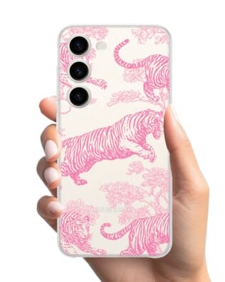 Etui do Samsung Galaxy S23 przeźroczyste, silikonowe Flexi, Mystic, Różowe tygrysy