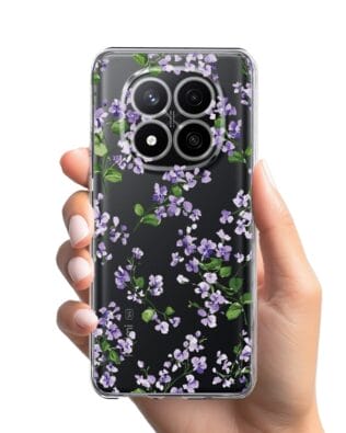 Etui do Xiaomi Redmi Note 14 Pro 4G przeźroczyste, silikonowe Flexi, Fioletowe Bratki