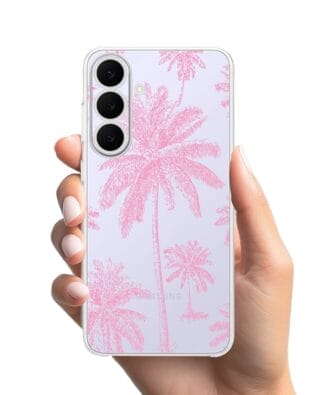 Etui do Samsung Galaxy S25 FE przeźroczyste, silikonowe Flexi, Mystic, Różowe palmy