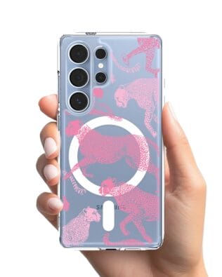 Etui do Samsung Galaxy S25 Ultra z MagSafe przeźroczyste, silikonowe Flexi, Mystic, Różowe pumy