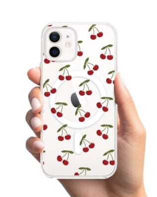 Etui do iPhone 12 z MagSafe przeźroczyste, silikonowe Flexi, Mini Patterns, Wiśnie