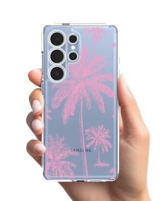 Etui do Samsung Galaxy S25 Ultra przeźroczyste, silikonowe Flexi, Mystic, Różowe palmy