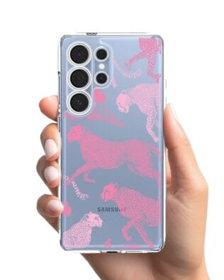 Etui do Samsung Galaxy S25 Ultra przeźroczyste, silikonowe Flexi, Mystic, Różowe pumy
