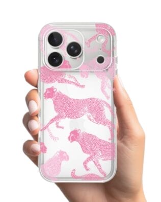 Etui do iPhone 17 Pro Max przeźroczyste, silikonowe Flexi, Mystic, Różowe pumy