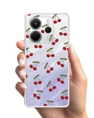 Etui do Xiaomi Redmi Note 14 4G przeźroczyste, silikonowe Flexi, Mini Patterns, Wiśnie