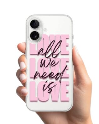Etui do iPhone 16 przeźroczyste, silikonowe Flexi, Positive Vibes, All We Need Is Love