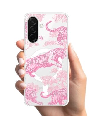 Etui do Samsung Galaxy A26 5G z MagSafe przeźroczyste, silikonowe Flexi, Mystic, Różowe tygrysy
