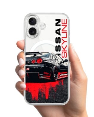 Etui do iPhone 17 z MagSafe przeźroczyste, silikonowe Flexi, Szybkie Auta, czarny Skyline