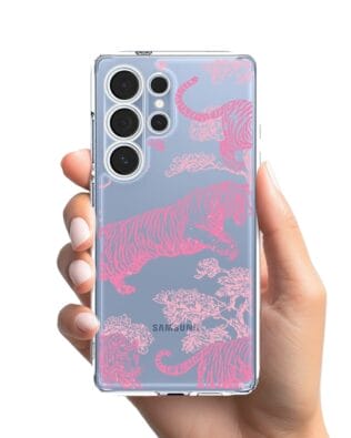 Etui do Samsung Galaxy S25 Ultra przeźroczyste, silikonowe Flexi, Mystic, Różowe tygrysy