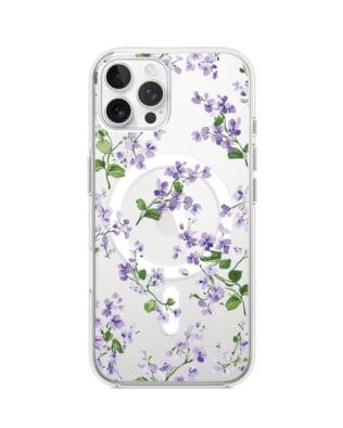 Etui do iPhone 12 Pro Max z MagSafe przeźroczyste, silikonowe Flexi, Fioletowe Bratki