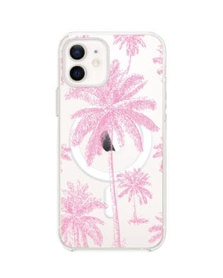 Etui do iPhone 12 z MagSafe przeźroczyste, silikonowe Flexi, Mystic, Różowe palmy