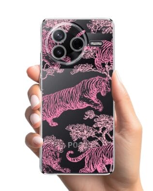 Etui do Xiaomi POCO F7 Pro przeźroczyste, silikonowe Flexi, Mystic, Różowe tygrysy