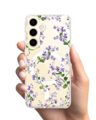 Etui do Samsung Galaxy S24 Plus z MagSafe przeźroczyste, silikonowe Flexi, Fioletowe Bratki