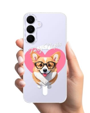 Etui do Samsung Galaxy S25 FE z MagSafe przeźroczyste, silikonowe Flexi, Puppy Love, pies rasy Corgi