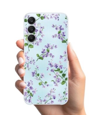 Etui do Samsung Galaxy M35 5G przeźroczyste, silikonowe Flexi, Fioletowe Bratki