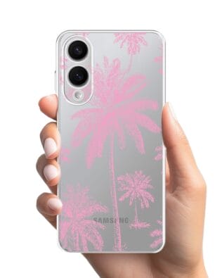 Etui do Samsung Galaxy S25 Edge przeźroczyste, silikonowe Flexi, Mystic, Różowe palmy