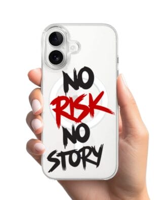 Etui do iPhone 16 Plus z MagSafe przeźroczyste, silikonowe Flexi, Positive Vibes, No Risk No Story