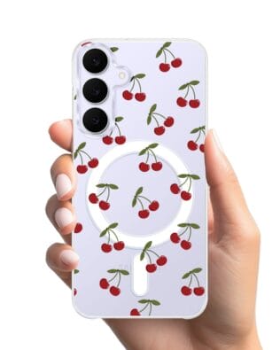Etui do Samsung Galaxy S25 FE z MagSafe przeźroczyste, silikonowe Flexi, Mini Patterns, Wiśnie