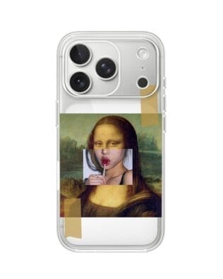 Etui do iPhone 17 Pro przeźroczyste, silikonowe Flexi, Mona lisa z lizakiem