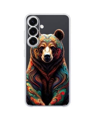 Etui do Samsung Galaxy S25 FE przeźroczyste, silikonowe Flexi, Dzika Mandala, Niedźwiedź