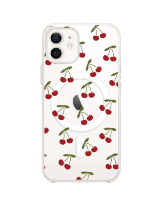Etui do iPhone 12 Mini z MagSafe przeźroczyste, silikonowe Flexi, Mini Patterns, Wiśnie