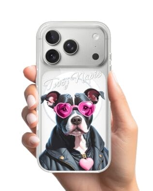 Etui do iPhone 17 Pro z MagSafe przeźroczyste, silikonowe Flexi, Puppy Love, pies rasy Amstaff