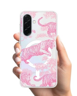 Etui do Samsung Galaxy A36 5G z MagSafe przeźroczyste, silikonowe Flexi, Mystic, Różowe tygrysy