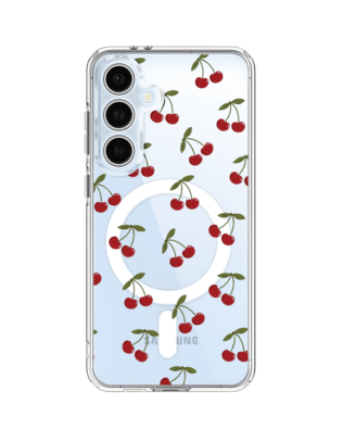 Etui do Samsung Galaxy S24 FE z MagSafe przeźroczyste, silikonowe Flexi, Mini Patterns, Wiśnie