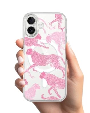 Etui do iPhone 17 z MagSafe przeźroczyste, silikonowe Flexi, Mystic, Różowe pumy