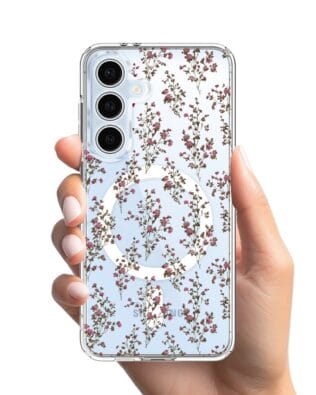 Etui do Samsung Galaxy S24 FE z MagSafe przeźroczyste, silikonowe Flexi, Mini Patterns, Różyczki