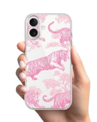 Etui do iPhone 17 przeźroczyste, silikonowe Flexi, Mystic, Różowe tygrysy
