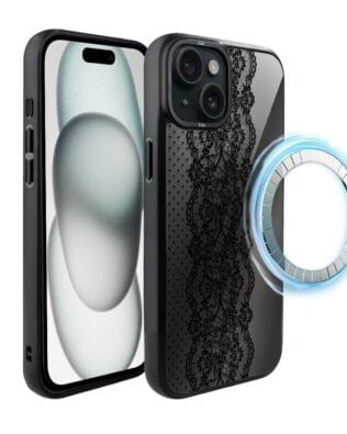 Etui do iPhone 15 Plus IBIZU DropGuard Matt z MagSafe, Midnight, Ornamentowa koronka