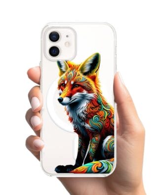 Etui do iPhone 12 Mini z MagSafe przeźroczyste, silikonowe Flexi, Dzika Mandala, Lis
