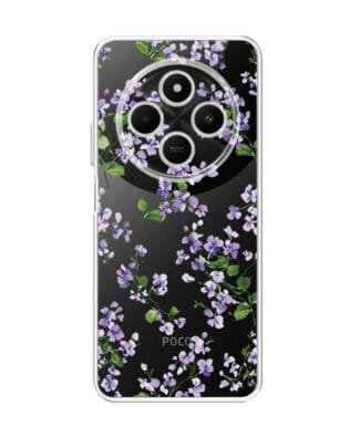 Etui do Xiaomi POCO C75 przeźroczyste, silikonowe Flexi, Fioletowe Bratki