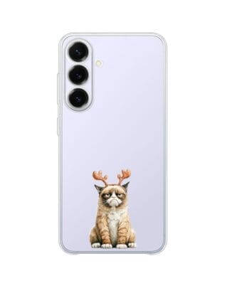 Etui do Samsung Galaxy S25 FE przeźroczyste, silikonowe Flexi, Przytulne święta, Kot który nie chciał być reniferem