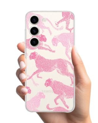 Etui do Samsung Galaxy S23 Plus przeźroczyste, silikonowe Flexi, Mystic, Różowe pumy