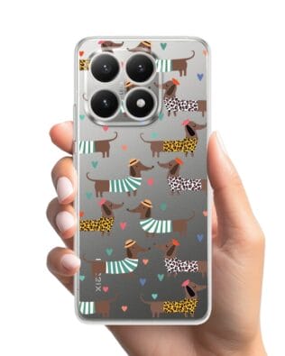 Etui do Xiaomi 15T przeźroczyste, silikonowe Flexi, Summer Patterns, zakochane jamniki