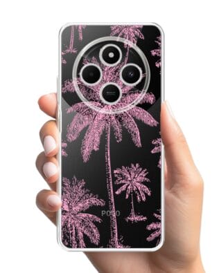 Etui do Xiaomi POCO C75 przeźroczyste, silikonowe Flexi, Mystic, Różowe palmy