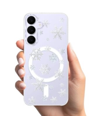 Etui do Samsung Galaxy S25 FE z MagSafe przeźroczyste, silikonowe Flexi, Zimowa magia, Delikatne płatki śniegu