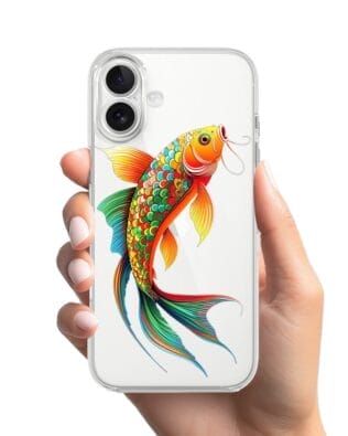 Etui do iPhone 17 przeźroczyste, silikonowe Flexi, Dzika Mandala, Złota ryba