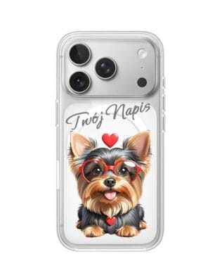 Etui do iPhone 17 Pro Max z MagSafe przeźroczyste, silikonowe Flexi, Puppy Love, pies rasy York