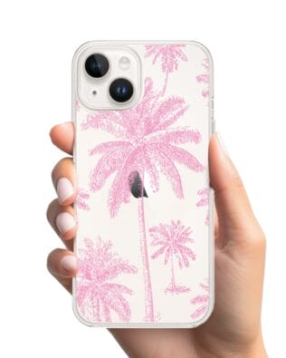 Etui do iPhone 13 przeźroczyste, silikonowe Flexi, Mystic, Różowe palmy