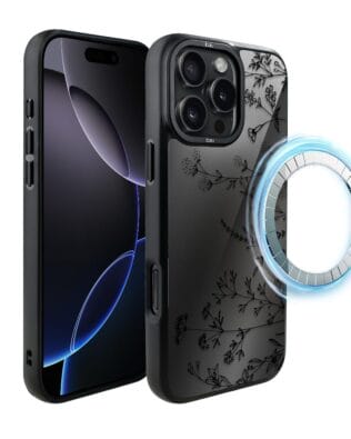 Etui do iPhone 16 Pro Max IBIZU DropGuard Matt z MagSafe, Midnight, Dotyk kwiatów