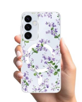 Etui do Samsung Galaxy A35 5G z MagSafe przeźroczyste, silikonowe Flexi, Fioletowe Bratki