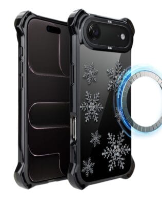Etui do iPhone Air IBIZU DropGuard Ultra z MagSafe, Zimowa magia, Płatki śniegu na czarnym lustrze