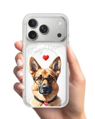 Etui do iPhone 17 Pro Max z MagSafe przeźroczyste, silikonowe Flexi, Puppy Love, pies rasy Owczarek Niemiecki