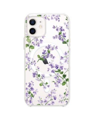 Etui do iPhone 12 z MagSafe przeźroczyste, silikonowe Flexi, Fioletowe Bratki